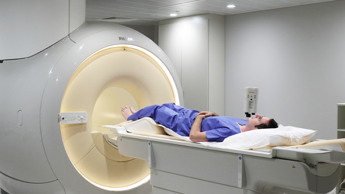 MRI (magnetic resonance imaging) scan in a radiology department.