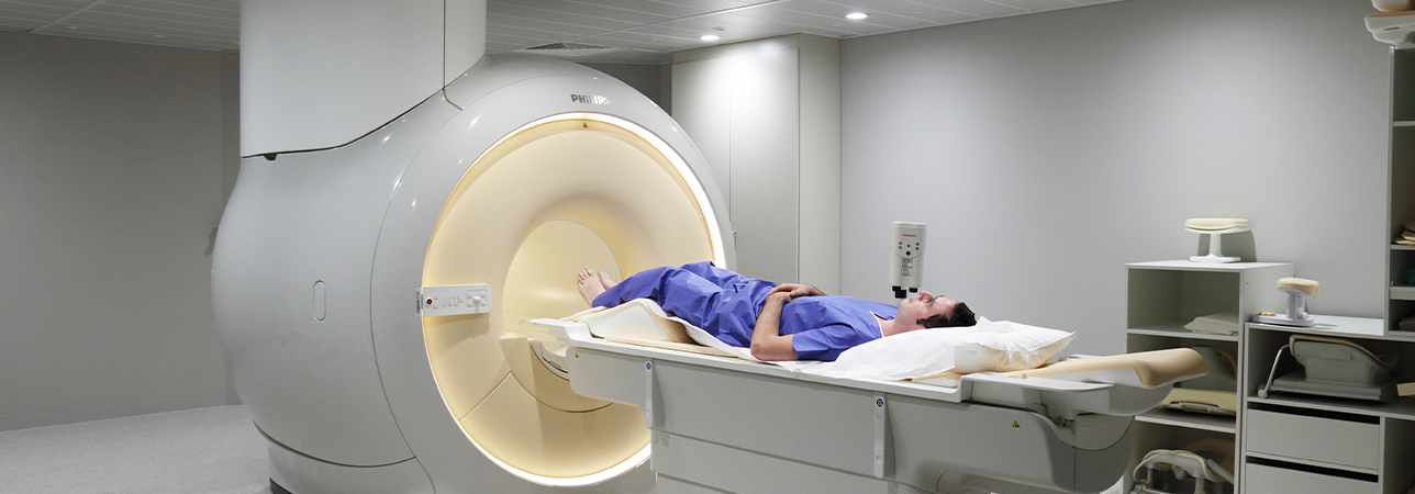 MRI (magnetic resonance imaging) scan in a radiology department.